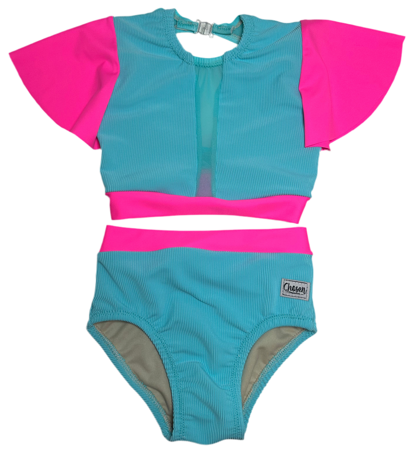 The Classic ~ Ribbed Aqua Blue & Neon Pink