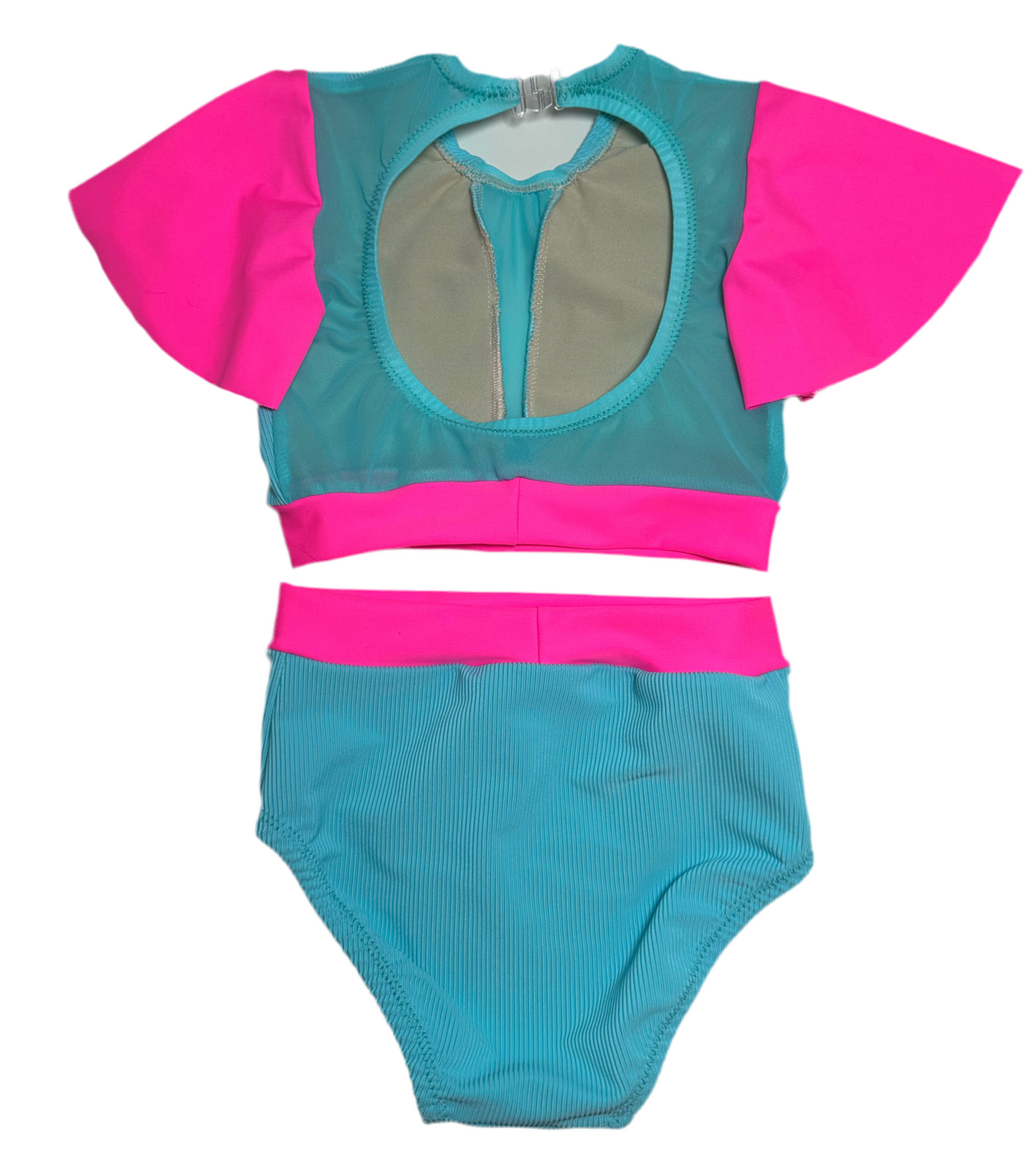 The Classic ~ Ribbed Aqua Blue & Neon Pink