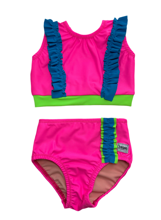 The Studio Standout ~ Neon Pink, Blue, & Lime Ruffle Dance Set